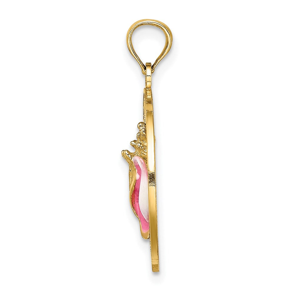 Million Charms 14K Yellow Gold Themed Antigua, Wi On Round Frame With Enamel Conch Shell Charm