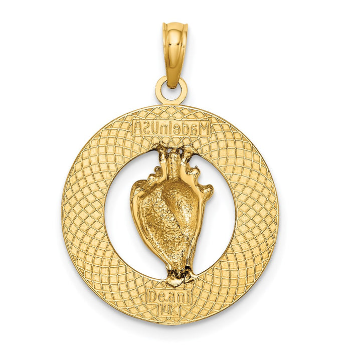 Million Charms 14K Yellow Gold Themed Antigua, Wi On Round Frame With Enamel Conch Shell Charm