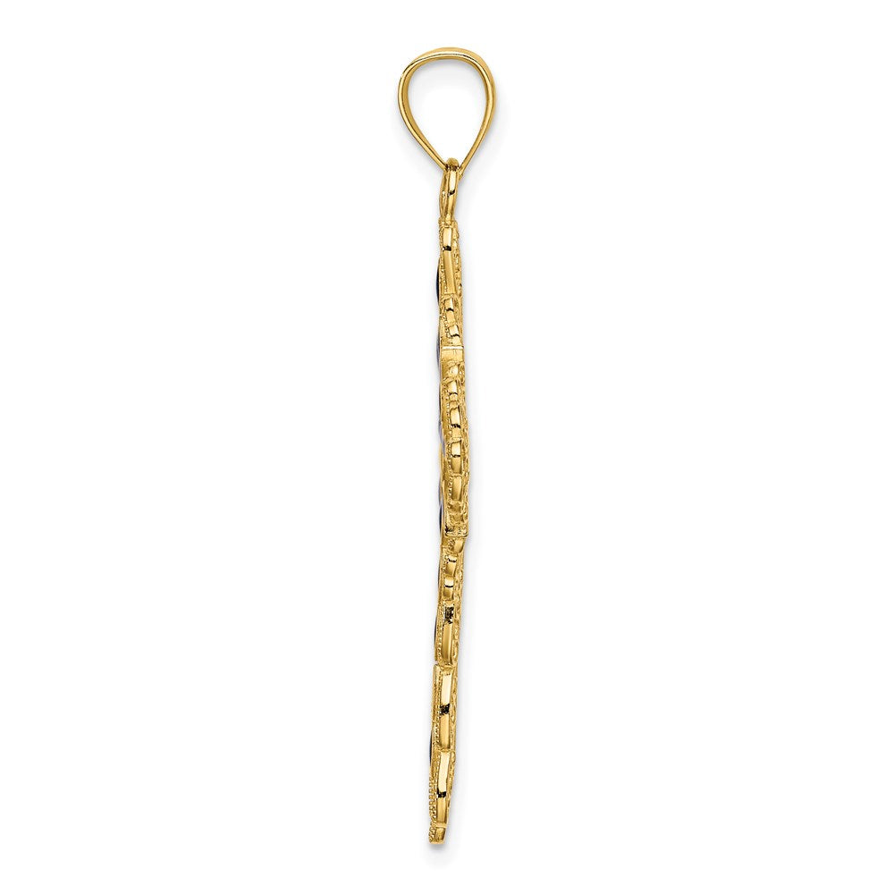 Million Charms 14K Yellow Gold Themed Blue Enamel Filigree Relgious Cross Charm