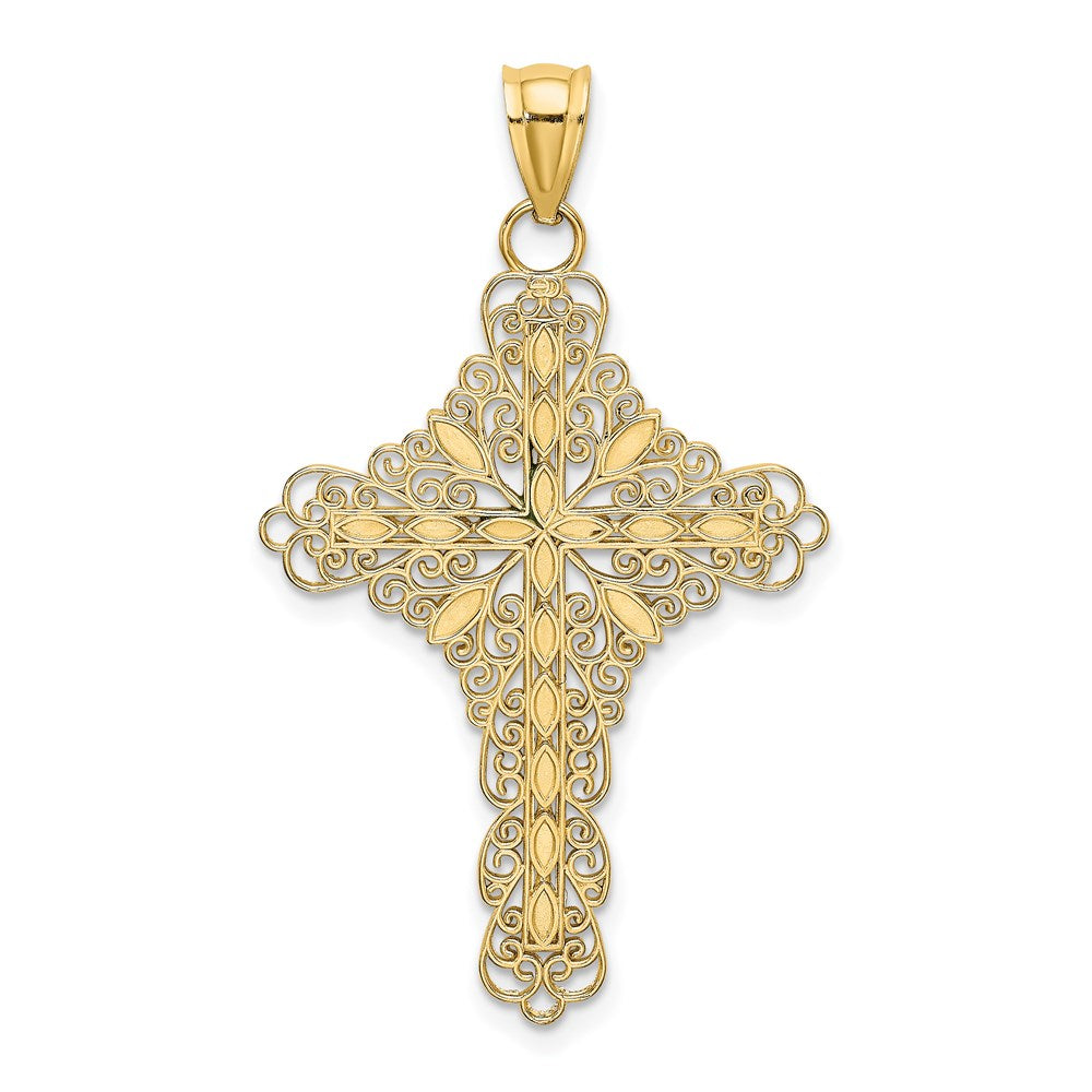 Million Charms 14K Yellow Gold Themed Green Enamel Filigree Relgious Cross Charm
