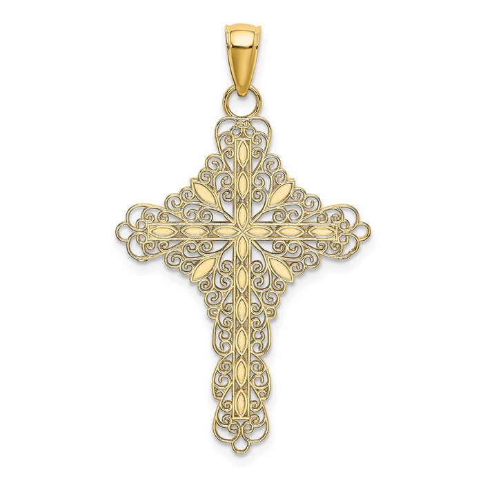 Million Charms 14K Yellow Gold Themed Red Enamel Filigree Relgious Cross Charm