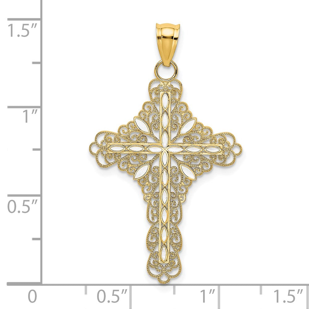 Million Charms 14K Yellow Gold Themed White Enamel Filigree Relgious Cross Charm
