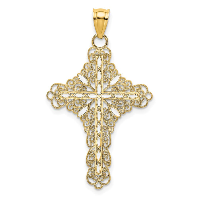 Million Charms 14K Yellow Gold Themed White Enamel Filigree Relgious Cross Charm