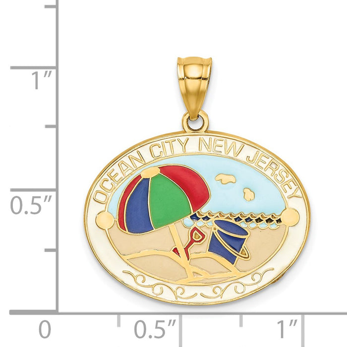 Million Charms 14K Yellow Gold Themed Multi Color Enamel Ocean City, Nj Beach Charm