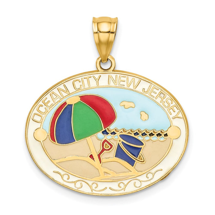 Million Charms 14K Yellow Gold Themed Multi Color Enamel Ocean City, Nj Beach Charm