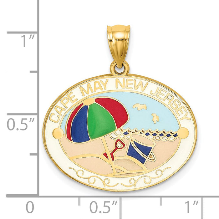 Million Charms 14K Yellow Gold Themed & Multi-Color Enamel Cape May, Nj Beach Scene Charm