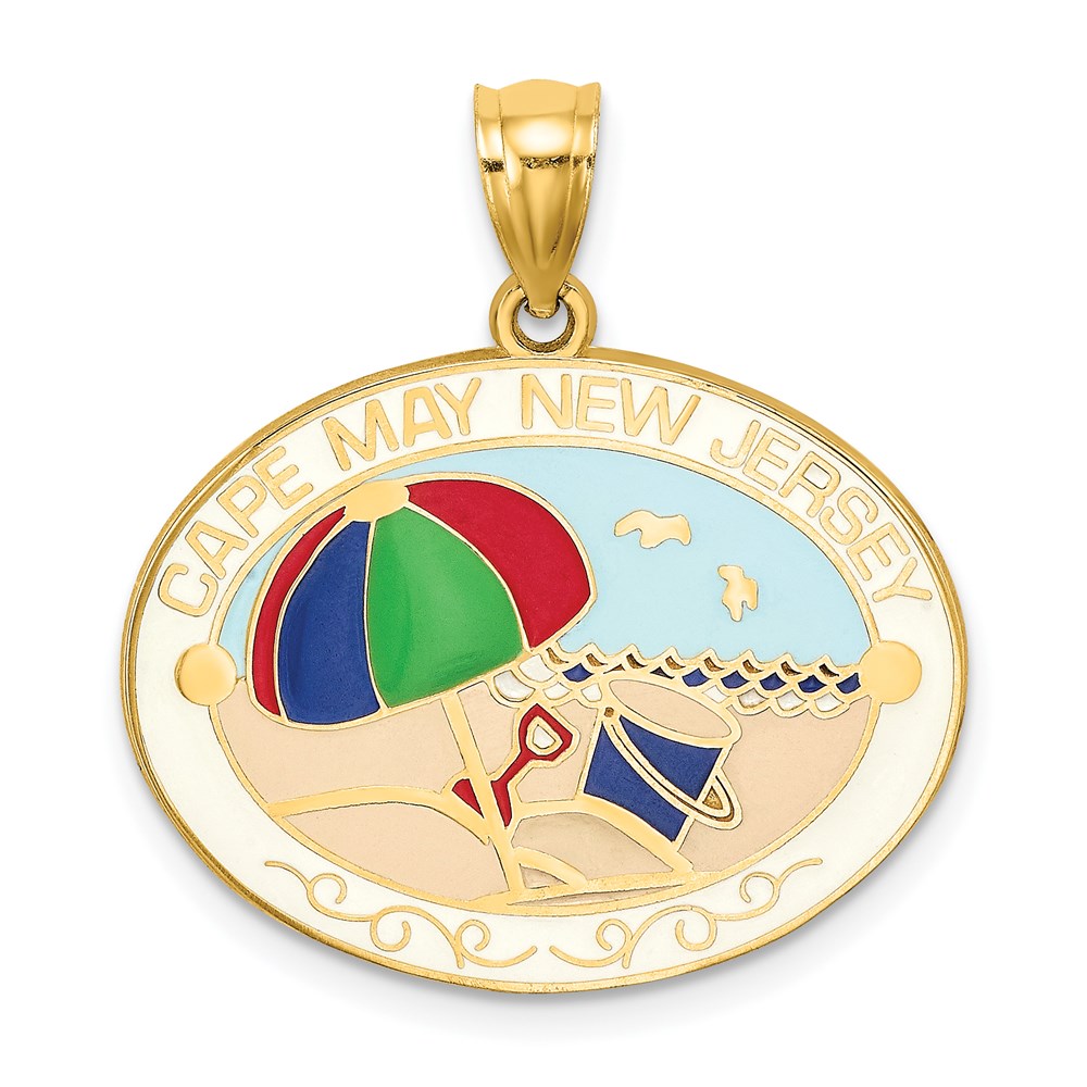 Million Charms 14K Yellow Gold Themed & Multi-Color Enamel Cape May, Nj Beach Scene Charm