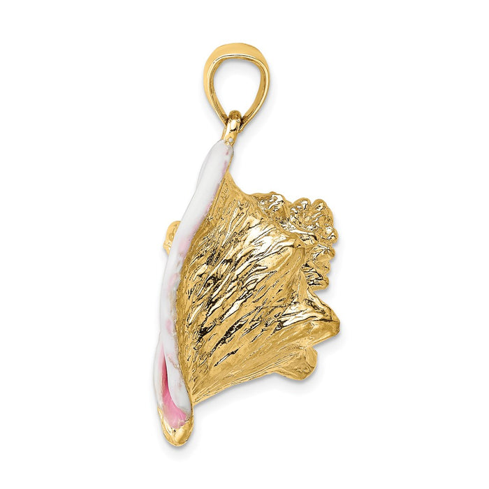 Million Charms 14K Yellow Gold Themed 3-D Enamel Large Conch Shell Charm