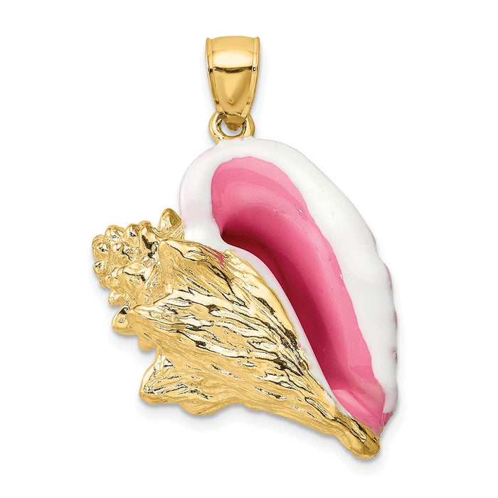 Million Charms 14K Yellow Gold Themed 3-D Enamel Large Conch Shell Charm