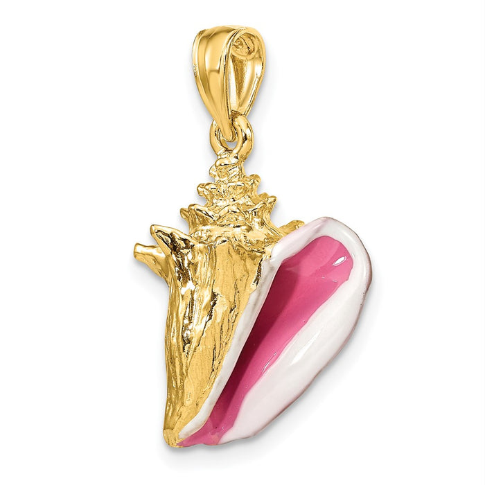 Million Charms 14K Yellow Gold Themed 3-D Enamel Conch Shell Charm