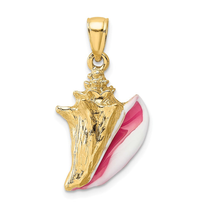 Million Charms 14K Yellow Gold Themed 3-D Enamel Conch Shell Charm