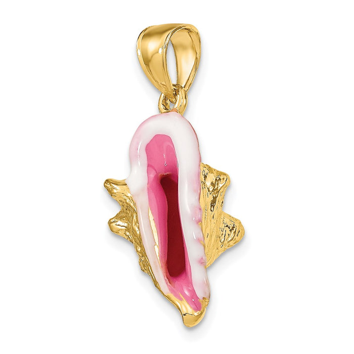 Million Charms 14K Yellow Gold Themed 3-D Enamel Conch Shell Charm