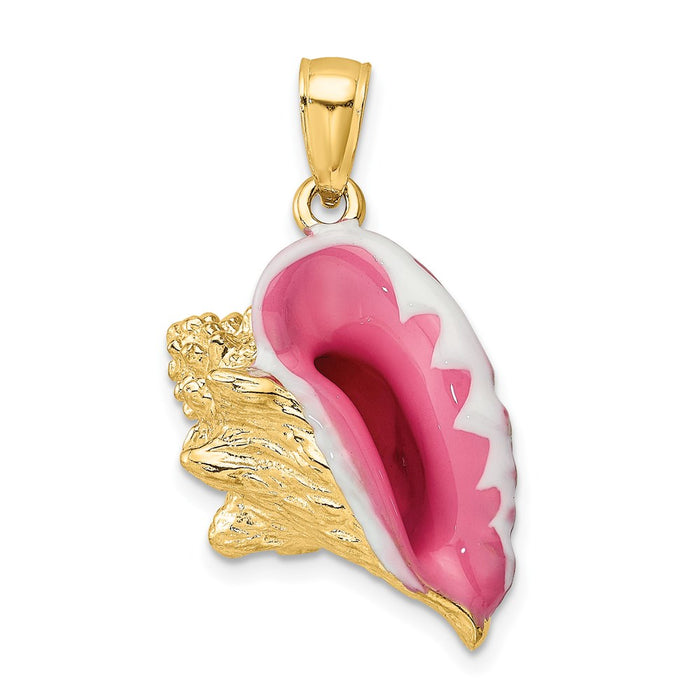 Million Charms 14K Yellow Gold Themed 3-D Enamel Conch Shell Charm