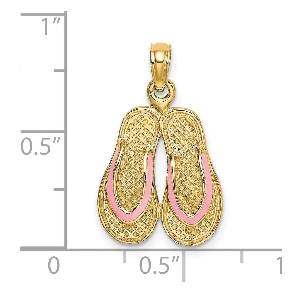 Million Charms 14K Yellow Gold Themed With Pink Enamel Double Flip-Flop Charm
