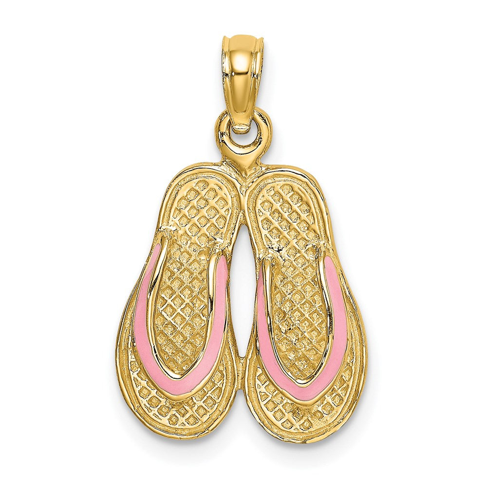 Million Charms 14K Yellow Gold Themed With Pink Enamel Double Flip-Flop Charm