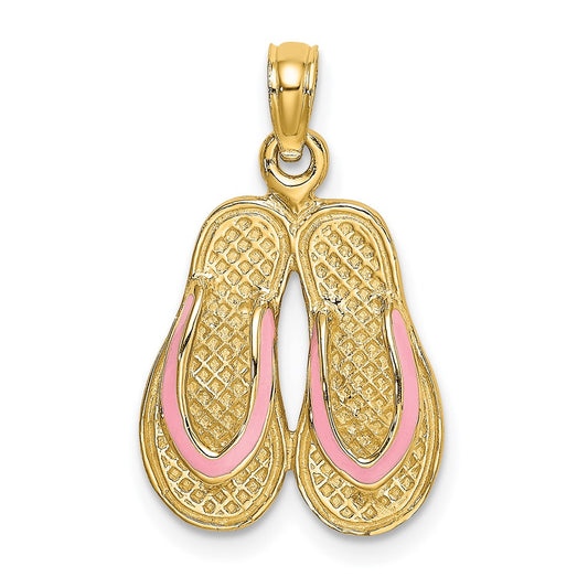 Million Charms 14K Yellow Gold Themed With Pink Enamel Double Flip-Flop Charm