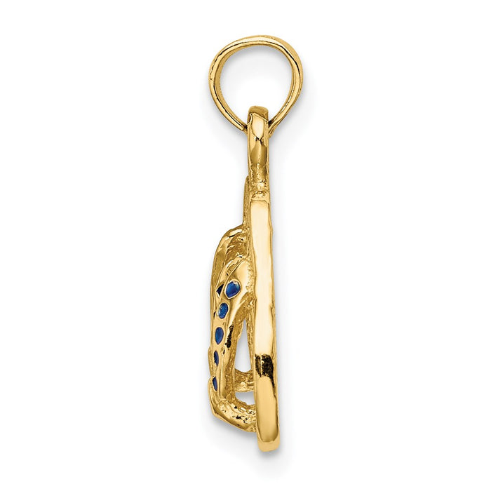 Million Charms 14K Yellow Gold Themed With Blue Dotted Enamel Double Flip-Flop Charm