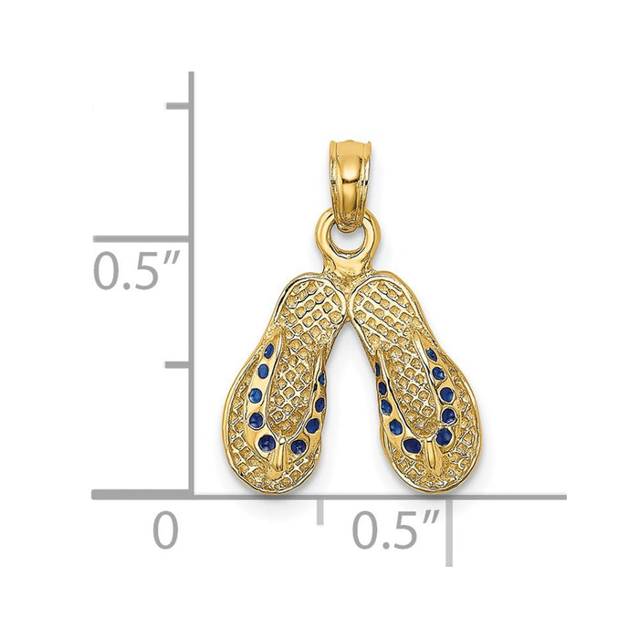 Million Charms 14K Yellow Gold Themed With Blue Dotted Enamel Double Flip-Flop Charm