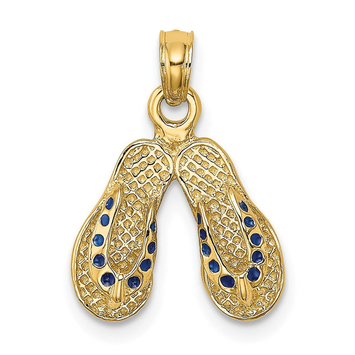 Million Charms 14K Yellow Gold Themed With Blue Dotted Enamel Double Flip-Flop Charm