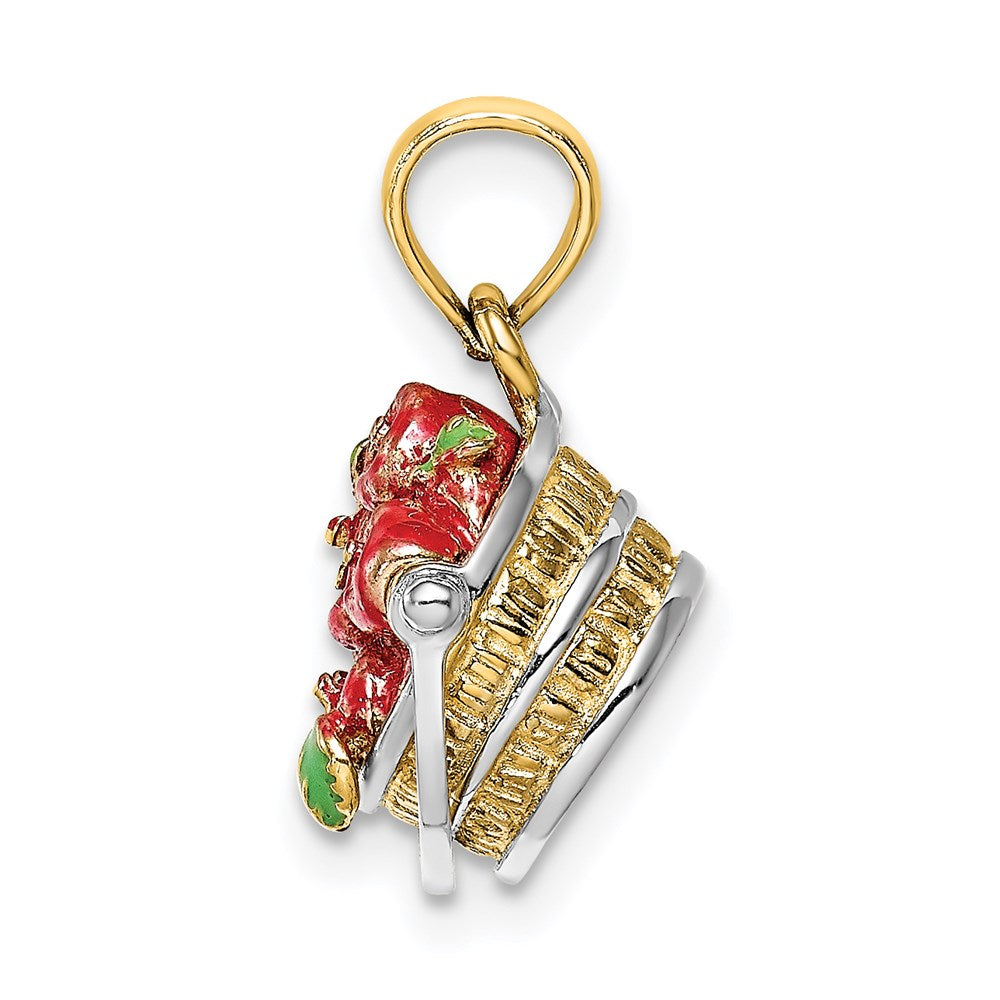 Million Charms 14K With White Rhodium-Plated 3-D Enamel Apple Basket