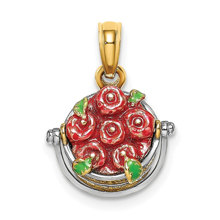Million Charms 14K With White Rhodium-Plated 3-D Enamel Apple Basket