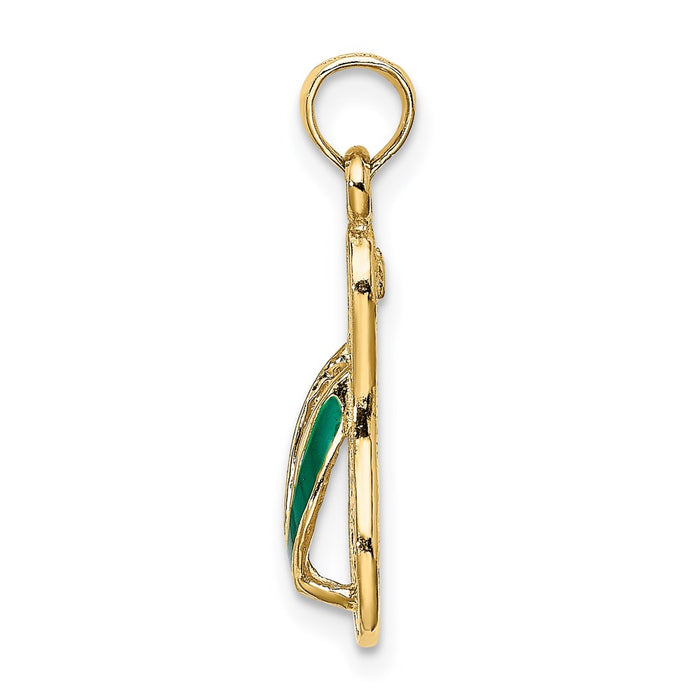 Million Charms 14K Yellow Gold Themed With Green Enamel Single Flip-Flop Charm