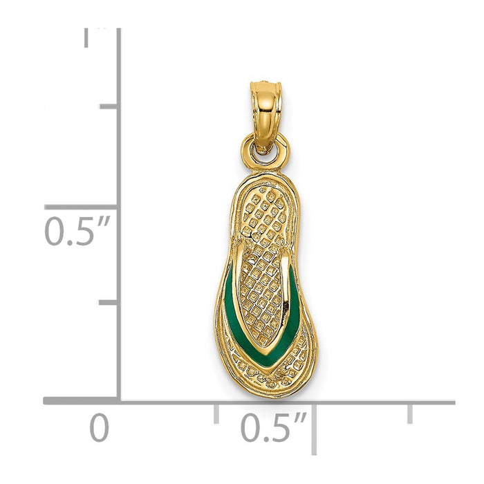 Million Charms 14K Yellow Gold Themed With Green Enamel Single Flip-Flop Charm