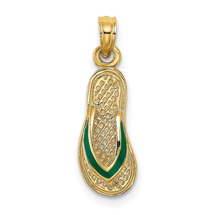 Million Charms 14K Yellow Gold Themed With Green Enamel Single Flip-Flop Charm
