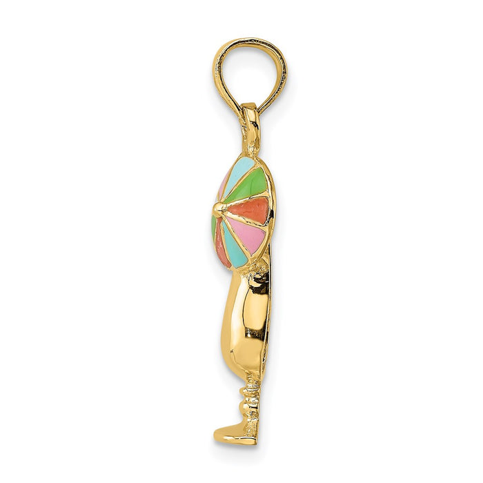Million Charms 14K Yellow Gold Themed Tropical Drink With Multi-Colored Enamel Umbrella Charm