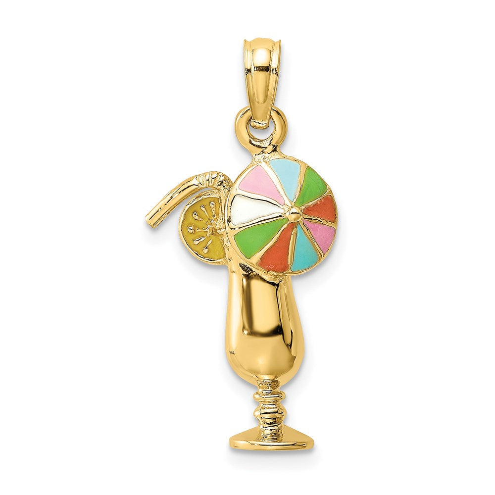 Million Charms 14K Yellow Gold Themed Tropical Drink With Multi-Colored Enamel Umbrella Charm