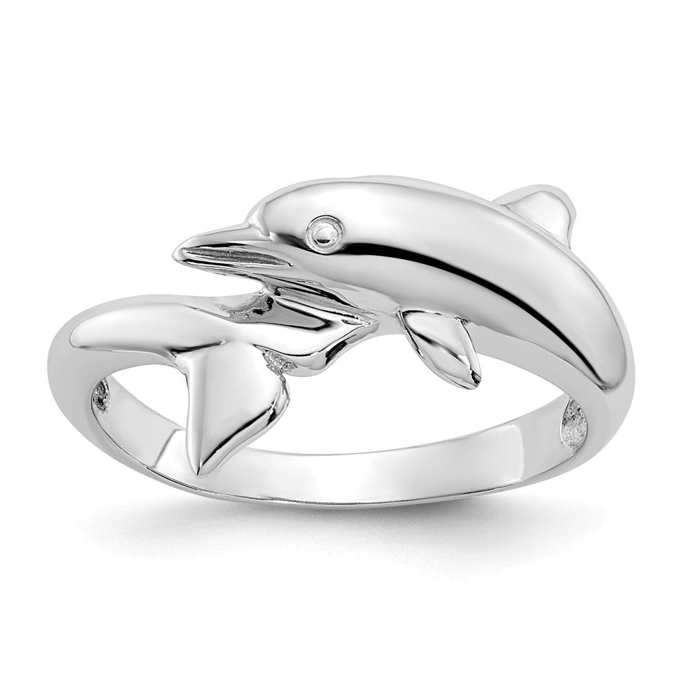 14k White Gold Dolphin Ring, Size: 6.75
