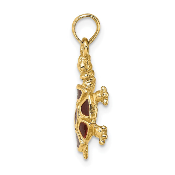 Million Charms 14K Yellow Gold Themed With Brown Enamel Land Turtle Charm