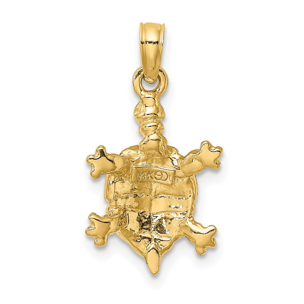 Million Charms 14K Yellow Gold Themed With Brown Enamel Land Turtle Charm