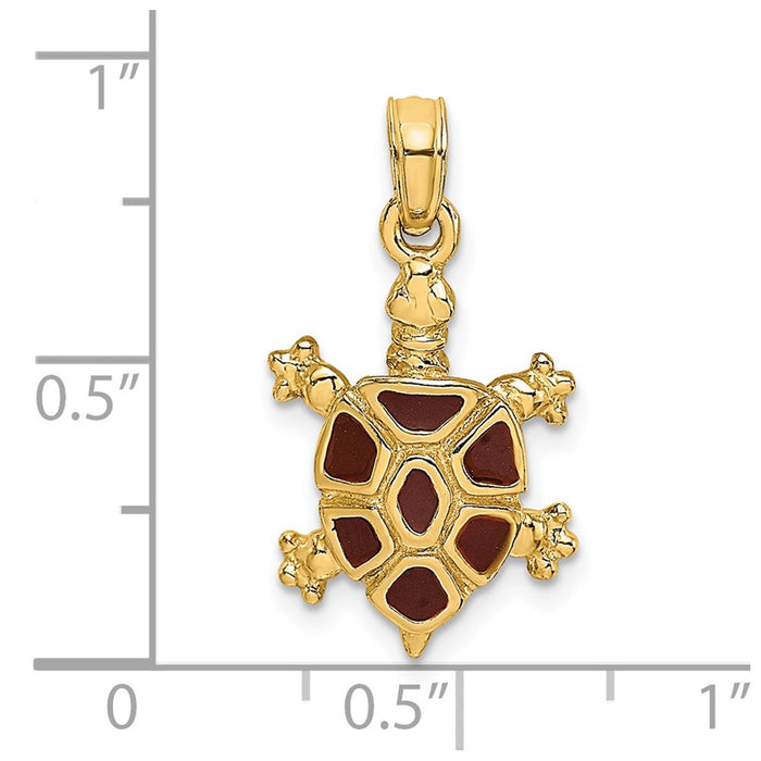 Million Charms 14K Yellow Gold Themed With Brown Enamel Land Turtle Charm
