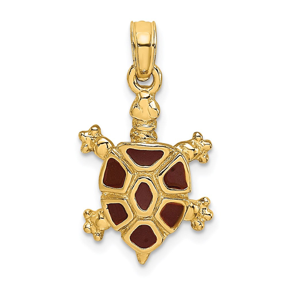 Million Charms 14K Yellow Gold Themed With Brown Enamel Land Turtle Charm