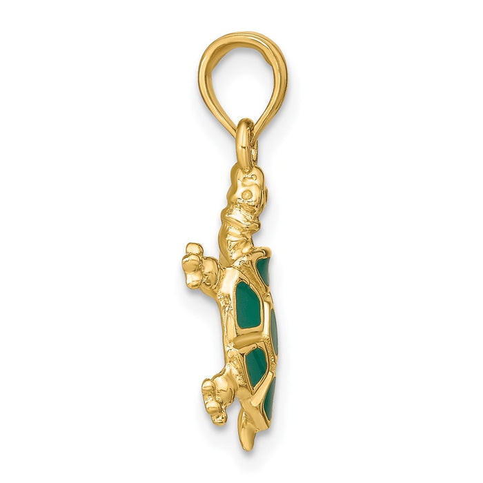 Million Charms 14K Yellow Gold Themed With Green Enamel Land Turtle Charm