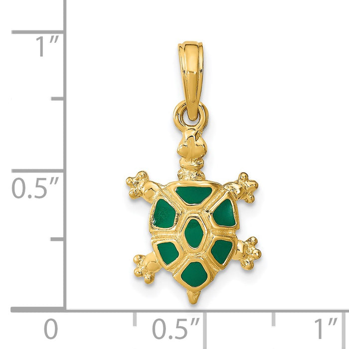 Million Charms 14K Yellow Gold Themed With Green Enamel Land Turtle Charm