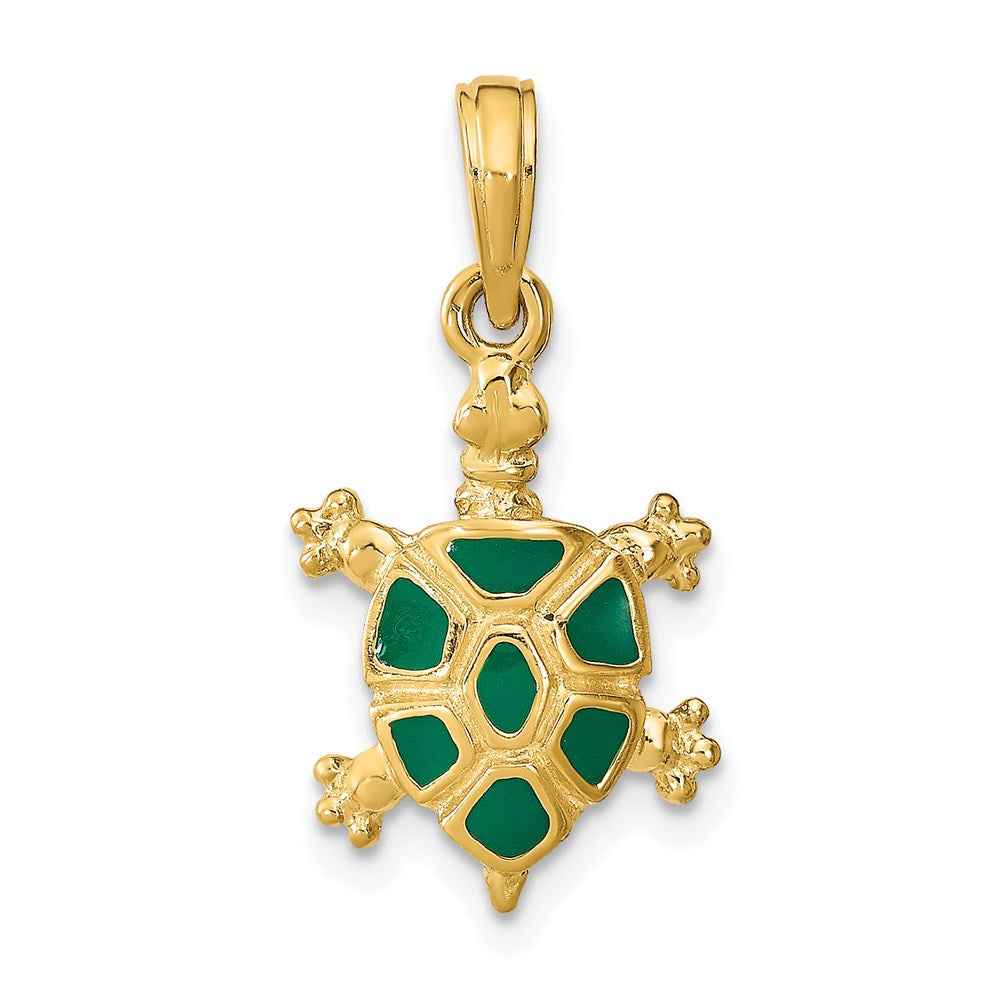 Million Charms 14K Yellow Gold Themed With Green Enamel Land Turtle Charm