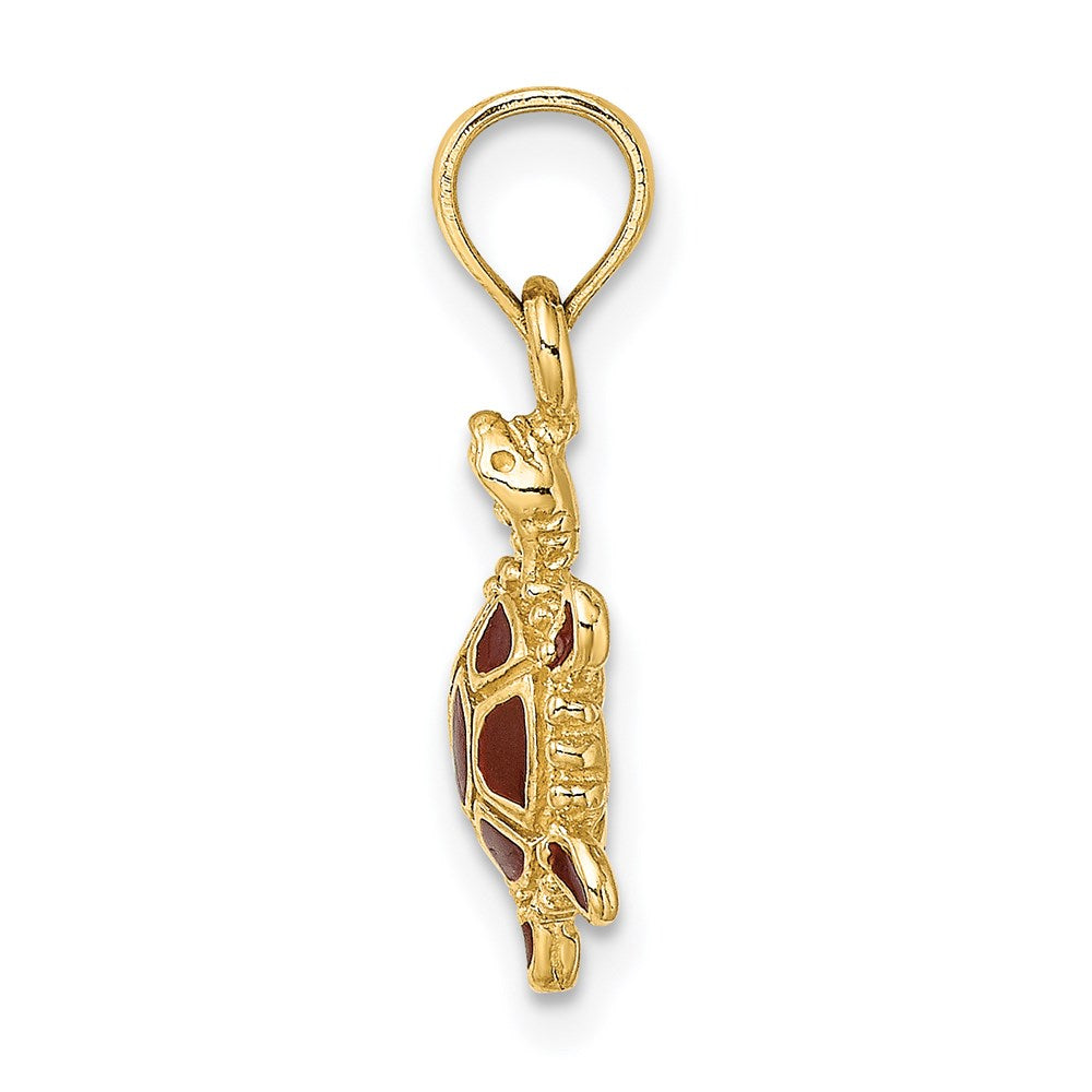 Million Charms 14K Yellow Gold Themed With Brown Enamel Tortoise Post Earrings