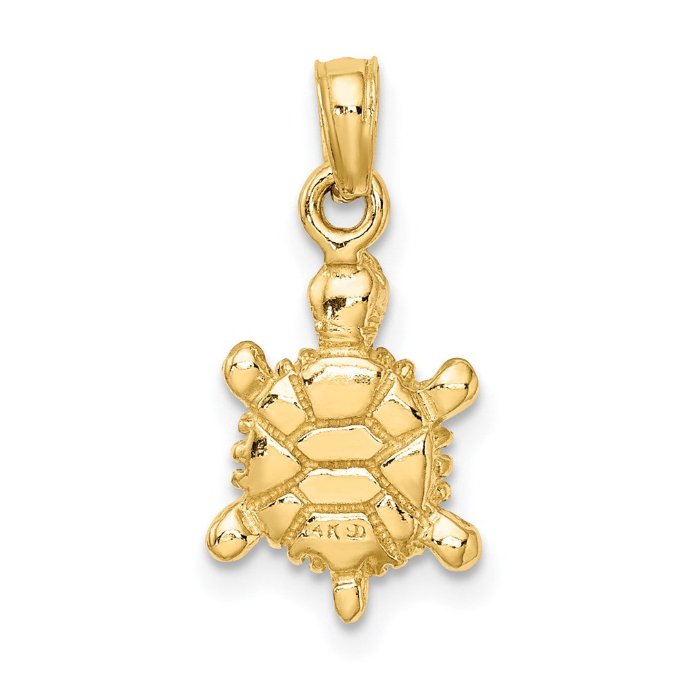 Million Charms 14K Yellow Gold Themed With Green Enamel 3-D Land Turtle Charm