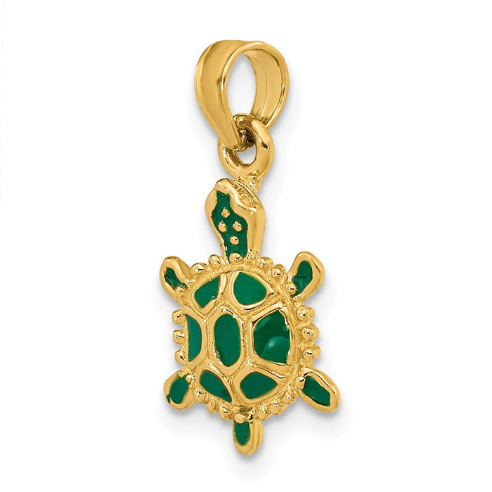 Million Charms 14K Yellow Gold Themed With Green Enamel 3-D Land Turtle Charm