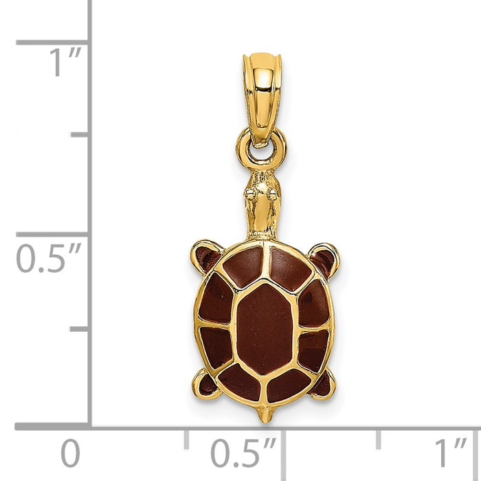 Million Charms 14K Yellow Gold Themed With Brown Enamel Tortoise Charm