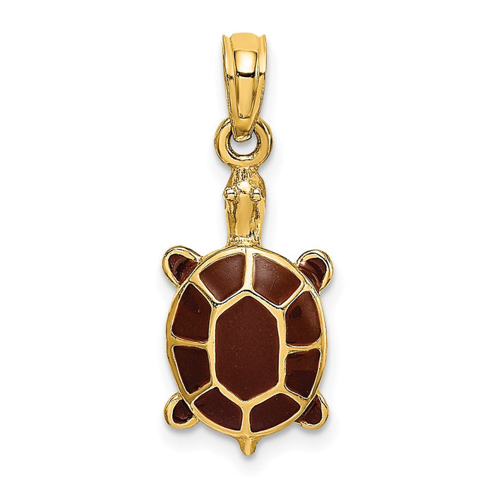 Million Charms 14K Yellow Gold Themed With Brown Enamel Tortoise Charm