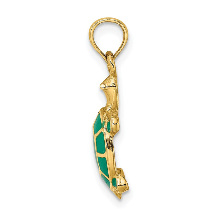 Million Charms 14K Yellow Gold Themed With Green Enamel Tortoise Charm