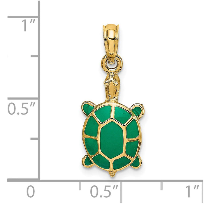 Million Charms 14K Yellow Gold Themed With Green Enamel Tortoise Charm