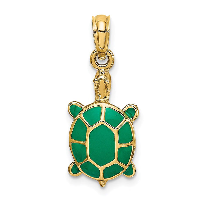 Million Charms 14K Yellow Gold Themed With Green Enamel Tortoise Charm