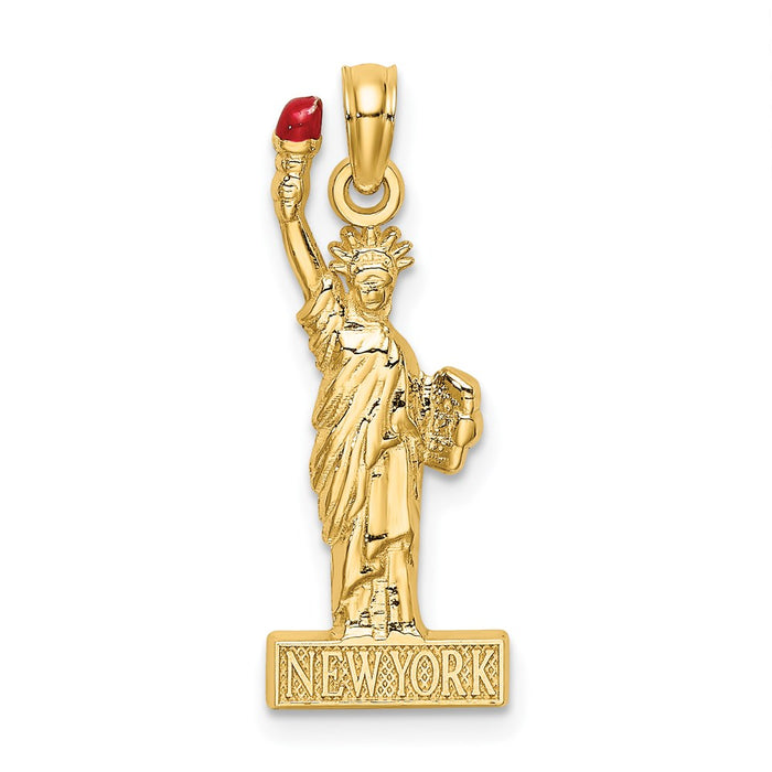 Million Charms 14K Yellow Gold Themed With Enamel Flame Statue Of Liberty On New York Block Charm