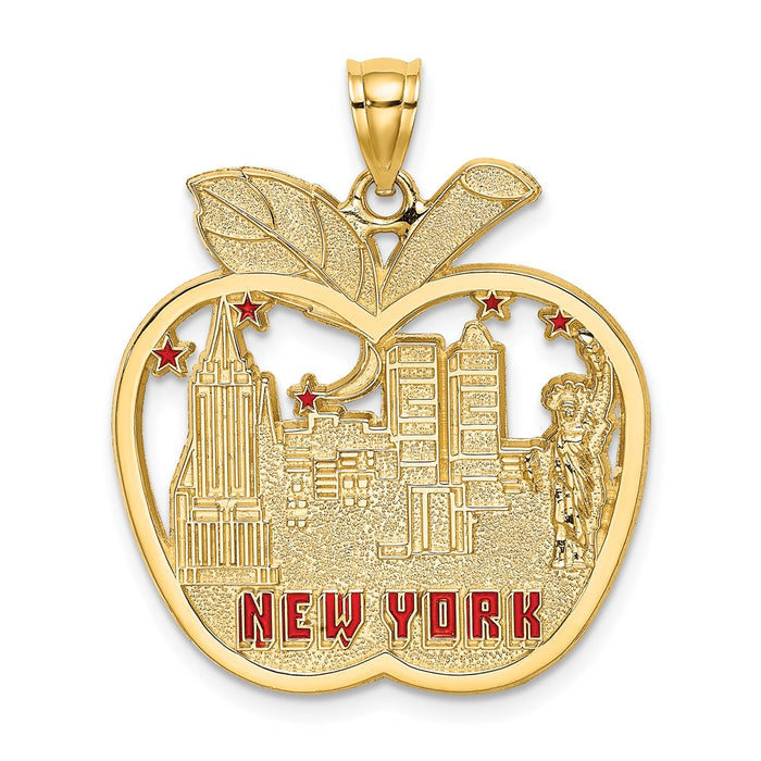 Million Charms 14K Yellow Gold Themed With Red Enamel Apple With New York Skyline Charm