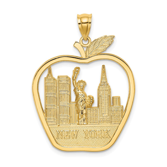 Million Charms 14K Yellow Gold Themed Apple With New York Skyline & Starue Of Liberty Charm