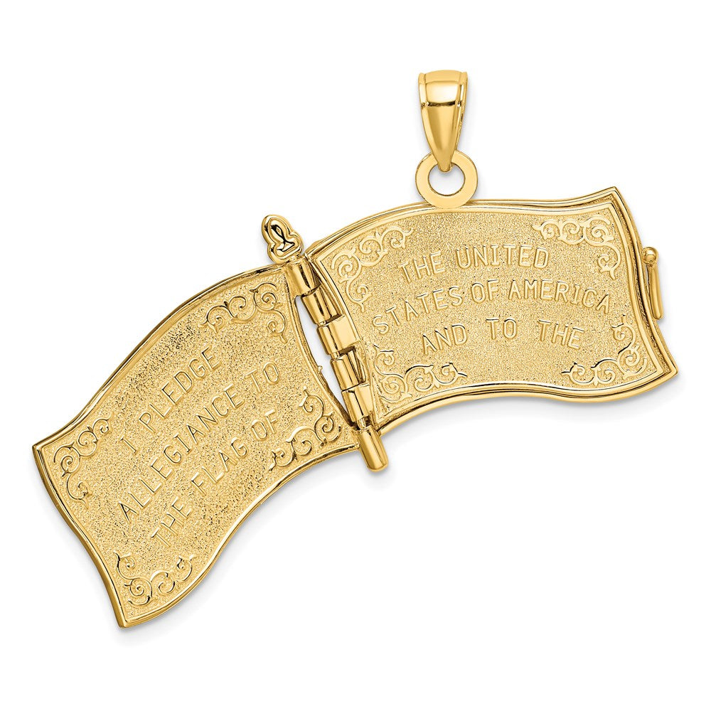 Million Charms 14K Yellow Gold Themed With Enamel 3-D Pledge Of Allegiance Flag Book Charm